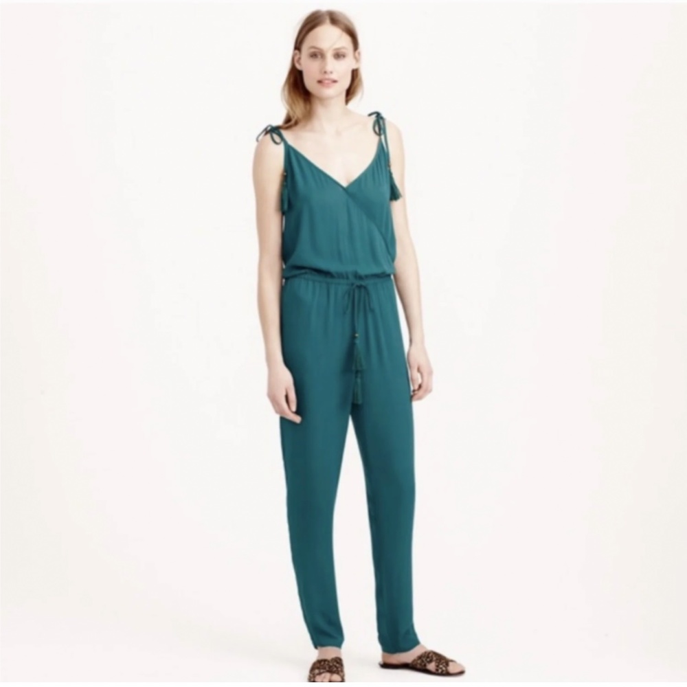 J.Crew XS Green Tassel Strappy Shoulder Tie Jumpsuit